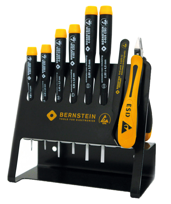 Anti-Static-8-piece-ESD-tool-ESD-Screwdriver-set-arranged-on-ESD-holder-VARIO-4-610-VC-b00-werkzeughalter-esd-schraubendreher-tool-holder-set-screwdriver