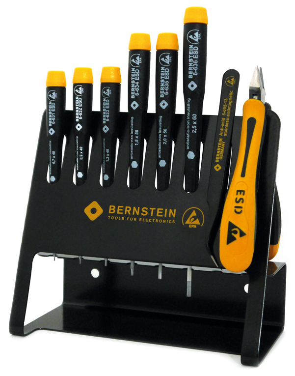 Anti-Static-8-piece-ESD-tool-wrench-key-set-arranged-on-ESD-VARIO-6-630-VC-b00-werkzeughalter-esd-sechskant-stiftschluessel-tool-holder-inbus-wrench-keys