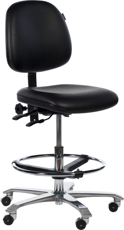 Ergo 2301 Cleanroom Chair with Adjustable Seat Angle Seat Slider Soft Castors Brake Loaded ESD Black Leather K07 ESD