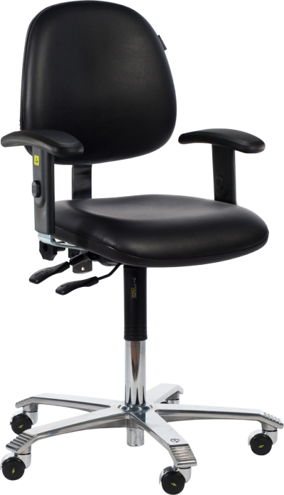 Ergo 2300 Cleanroom Chair with Adjustable Seat Angle Armrest 5 ESD Black Leather K07 ESD