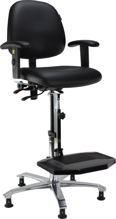Ergo 2308 ESD Cleanroom Chair with Adjustable Seat Angle Armrest 5 ESD Black Leather K07 ESD