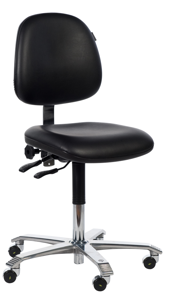 Ergo 2300 Cleanroom Chair with Fixed Seat Angle Armrest 5 ESD Black Leather K07 ESD
