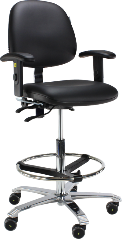 Ergo 2302 ESD Cleanroom Chair with Adjustable Seat Angle Armrest 5 ESD Black Leather K07 ESD
