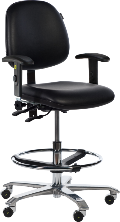 Ergo 2301 Cleanroom Chair with Adjustable Seat Angle Armrest 5 ESD Black Leather K07 ESD