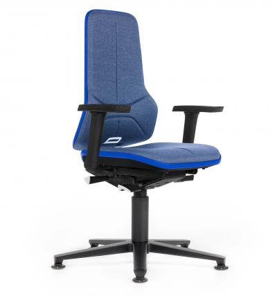 ESD Workplace Chair NEON 1 Multifunction Armrests ESD Work Chair Permanent Contact Backrest Duotec ESD Fabric Blue Flex Strip Blue Glides Bimos Workplace Chairs Interstuhl