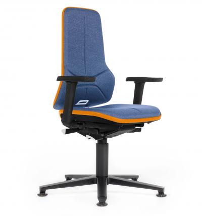 ESD Workplace Chair NEON 1 Multifunction Armrests ESD Work Chair Permanent Contact Backrest Duotec ESD Fabric Blue Flex Strip Orange Glides Bimos Workplace Chairs Interstuhl