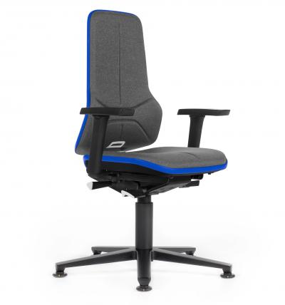 ESD Workplace Chair NEON 1 Multifunction Armrests ESD Work Chair Synchronous Mechanism Duotec ESD Fabric Grey Flex Strip Blue Glides Bimos Workplace Chairs Interstuhl