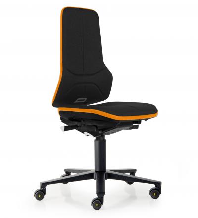 ESD Workplace Chair NEON 2 ESD Work Chair Permanent Contact Backrest Duotec ESD Fabric Black Flex Strip Orange Soft Castors Bimos Workplace Chairs Interstuhl