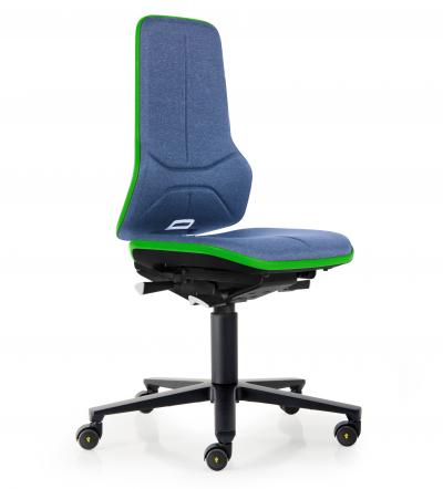 ESD Workplace Chair NEON 2 ESD Work Chair Permanent Contact Backrest Duotec ESD Fabric Blue Flex Strip Green Soft Castors Bimos Workplace Chairs Interstuhl