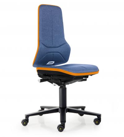 ESD Workplace Chair NEON 2 ESD Work Chair Permanent Contact Backrest Duotec ESD Fabric Blue Flex Strip Orange Soft Castors Bimos Workplace Chairs Interstuhl