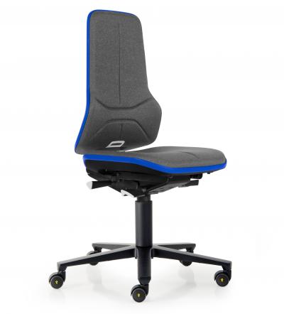ESD Workplace Chair NEON 2 ESD Work Chair Permanent Contact Backrest Duotec ESD Fabric Grey Flex Strip Blue Soft Castors Bimos Workplace Chairs Interstuhl