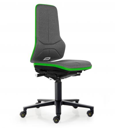 ESD Workplace Chair NEON 2 ESD Work Chair Permanent Contact Backrest Duotec ESD Fabric Grey Flex Strip Green Soft Castors Bimos Workplace Chairs Interstuhl