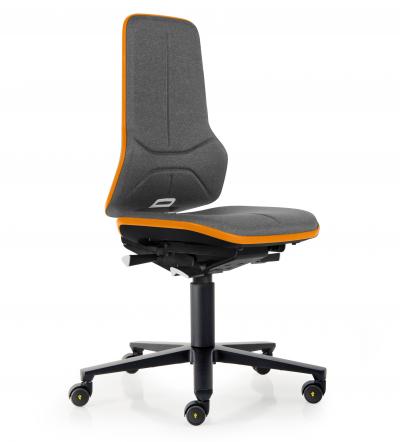 ESD Workplace Chair NEON 2 ESD Work Chair Permanent Contact Backrest Duotec ESD Fabric Grey Flex Strip Orange Soft Castors Bimos Workplace Chairs Interstuhl