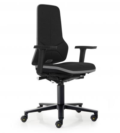 ESD Workplace Chair NEON 2 ESD Work Chair Permanent Contact Backrest Duotec ESD Fabric Black Flex Strip Grey Soft Castors Bimos Workplace Chairs Interstuhl