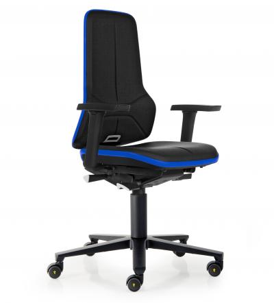 ESD Workplace Chair NEON 2 Multifunction Armrests ESD Work Chair Permanent Contact Backrest Integral Foam ESD Flex Strip Blue Soft Castors Bimos Workplace Chairs Interstuhl