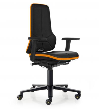 ESD Workplace Chair NEON 2 Multifunction Armrests ESD Work Chair Permanent Contact Backrest Integral Foam ESD Flex Strip Orange Soft Castors Bimos Workplace Chairs Interstuhl