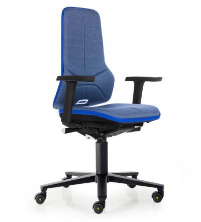 ESD Workplace Chair NEON 2 Multifunction Armrests ESD Work Chair Permanent Contact Backrest Duotec ESD Fabric Blue Flex Strip Blue Soft Castors Bimos Workplace Chairs Interstuhl