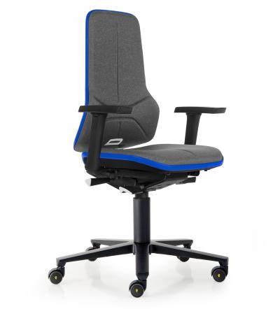 ESD Workplace Chair NEON 2 Multifunction Armrests ESD Work Chair Synchronous Mechanism Duotec ESD Fabric Grey Flex Strip Blue Soft Castors Bimos Workplace Chairs Interstuhl