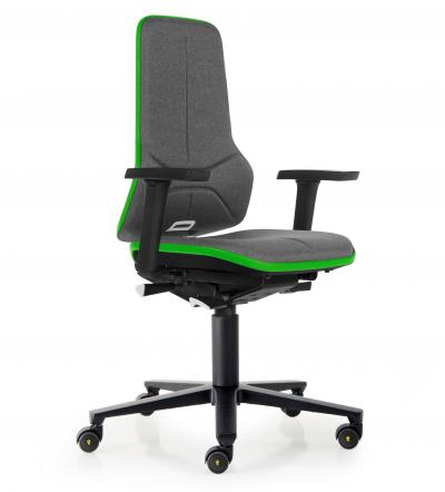 ESD Workplace Chair NEON 2 Multifunction Armrests ESD Work Chair Synchronous Mechanism Duotec ESD Fabric Grey Flex Strip Green Soft Castors Bimos Workplace Chairs Interstuhl