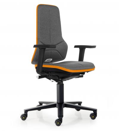 ESD Workplace Chair NEON 2 Multifunction Armrests ESD Work Chair Synchronous Mechanism Duotec ESD Fabric Grey Flex Strip Orange Soft Castors Bimos Workplace Chairs Interstuhl