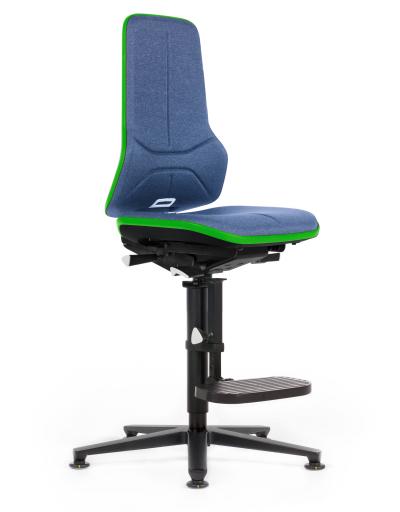 ESD Workplace Chair NEON 3 Footrest ESD Work Chair Permanent Contact Backrest Duotec ESD Fabric Blue Flex Strip Green Glides Bimos Workplace Chairs Interstuhl