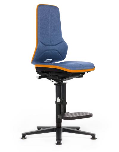 ESD Workplace Chair NEON 3 Footrest ESD Work Chair Permanent Contact Backrest Duotec ESD Fabric Blue Flex Strip Orange Glides Bimos Workplace Chairs Interstuhl