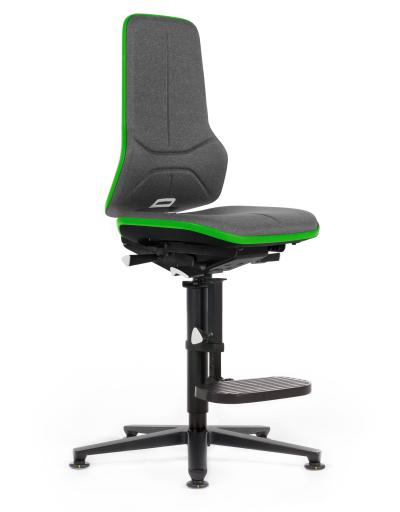 ESD Workplace Chair NEON 3 Footrest ESD Work Chair Permanent Contact Backrest Duotec ESD Fabric Grey Flex Strip Green Glides Bimos Workplace Chairs Interstuhl