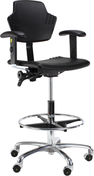 Spirit 1502 ESD Chair with Adjustable Seat Angle Armrest 5 ESD Black Conductive Polyurethane