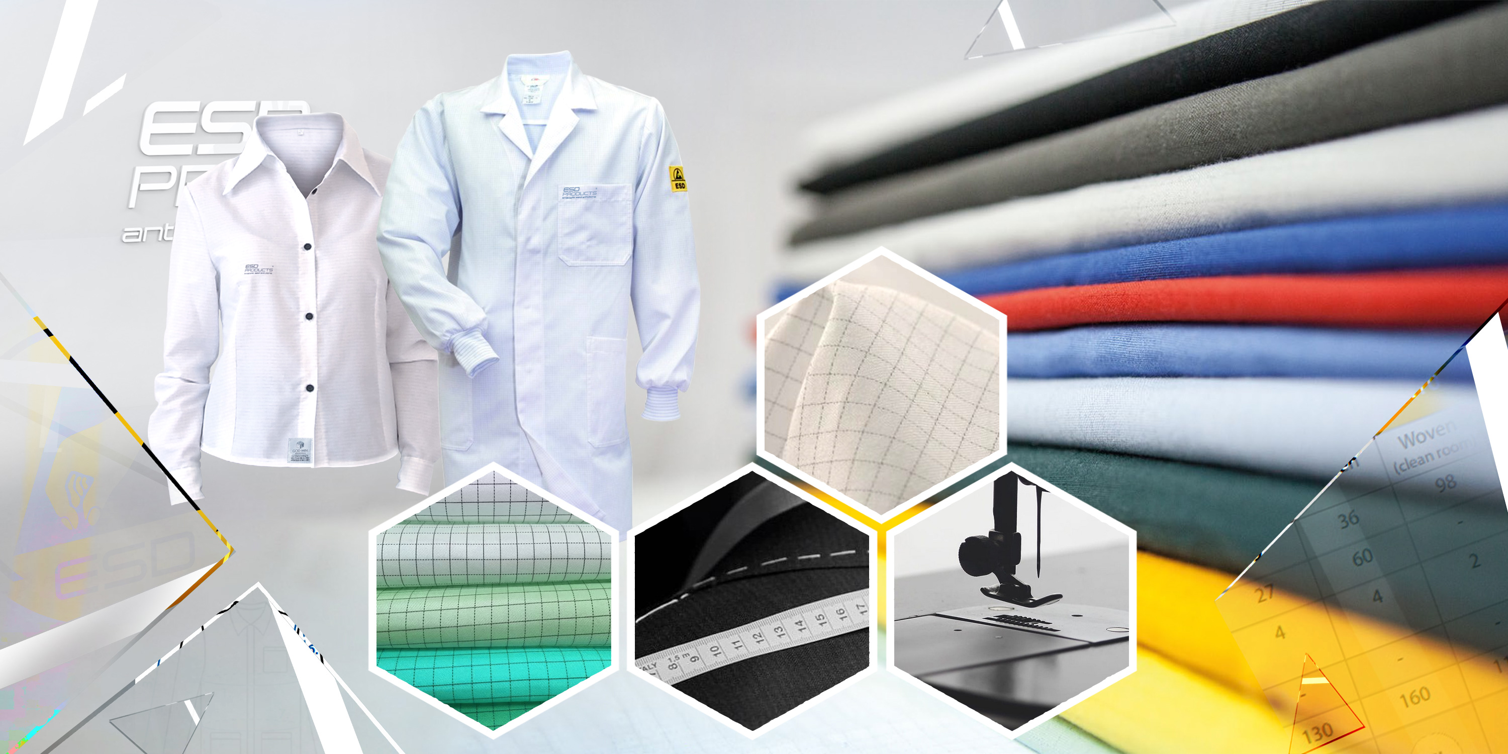 ESD Clothing Kledij Cleanroom AntiStatic Garments Smocks Coats Trousers Shirts Fabrics