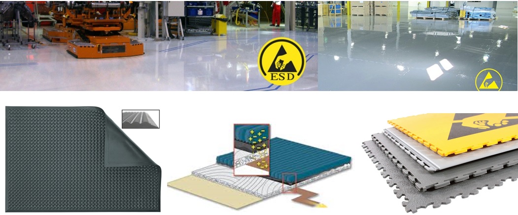 ESD Conductive Flooring & Coatings Industrial Concrete Floor System ESD industrial floor coating paint puzzle tiles anti fatigue mats ergonomic antistatic mats